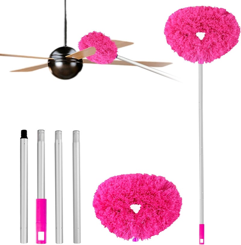 Heonay Ceiling Fan Cleaner Duster Reusable Microfiber Ceiling Fan Blade Cleaner Removable Duster with Extension Pole Adjusts 13 to 49.7 Inch for Cleaning Walls Bookshelves Furniture Door Window Top (Rosy) - Image 1